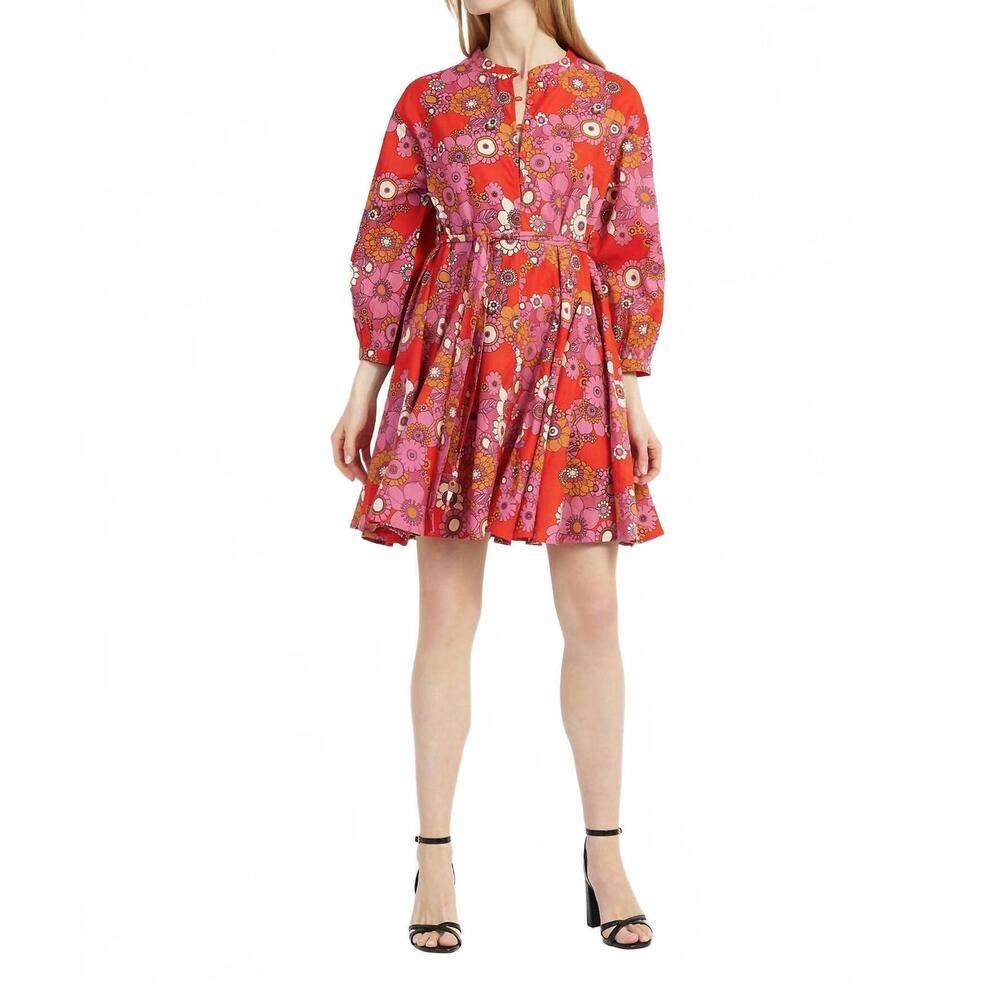 NEW AN'GE archie tie waist dress in red & multi-color